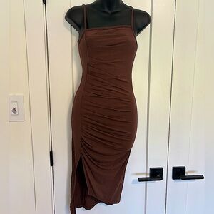 Cider‎ Fitted Aysmetrical Brown Midi Dress Size XS